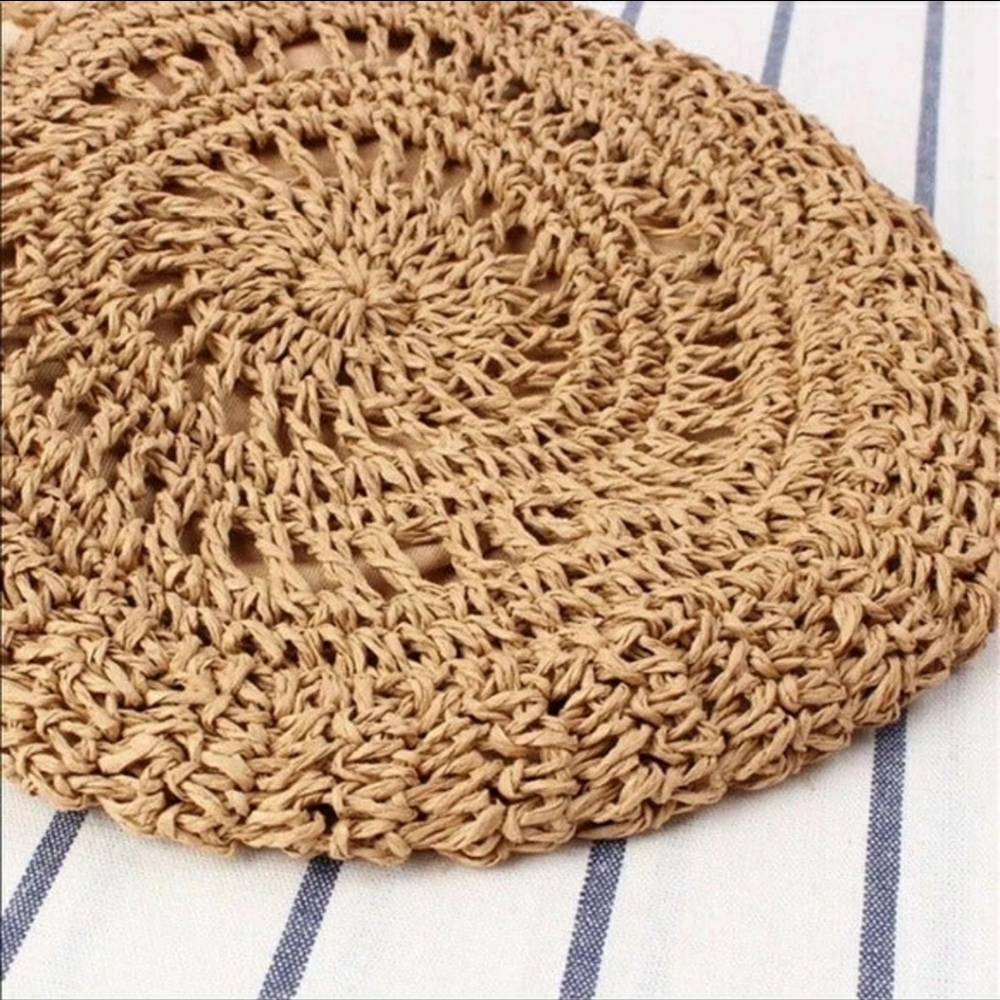 🆕Cute Circle Straw Bags with cute Bow Beige Brown - Picture 5 of 16